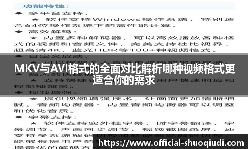 MKV与AVI格式的全面对比解析哪种视频格式更适合你的需求